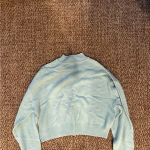H&M Pastel Blue Cropped Crew Neck Sweater
